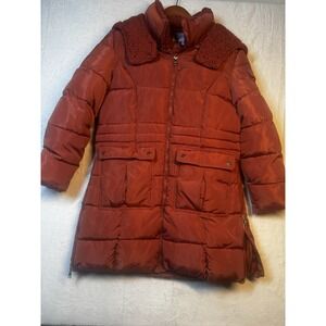 Madden Girl Hooded Sherpa Jacket Women Long Puffer Coat Lg Pockets‎ Terracotta